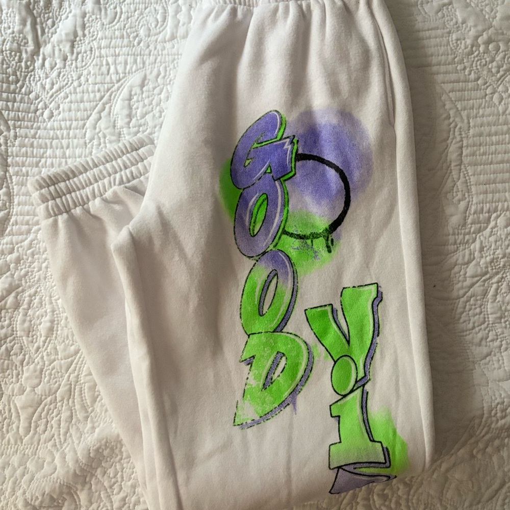 Adika White Joggers with Green and Purple Graphic